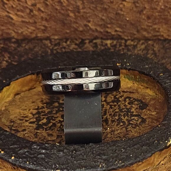 Personalized Engraved Men's Black Promise Ring Cable Inlay - Guys Promise Ring - Picture 9 of 11